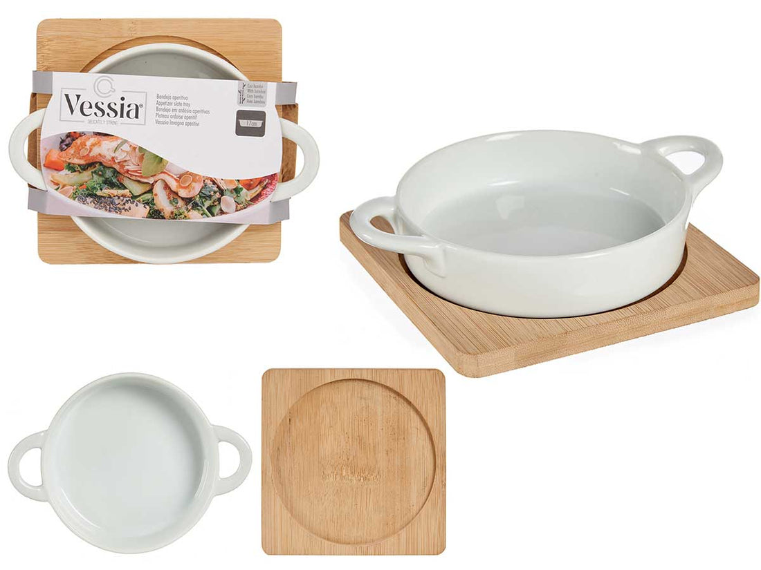 Plat de service avec dessous de plat en bambou – 12,5 cm – Élégant et pratique