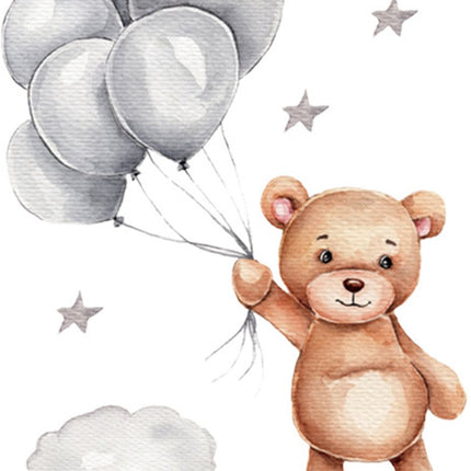 Sipo Wandtattoo Bär mit Ballons - Selbstklebende Wanddekoration für Kinderzimmer - 67x50 cm - Buntes Bären-Wandtattoo für Baby- und Kleinkindzimmer