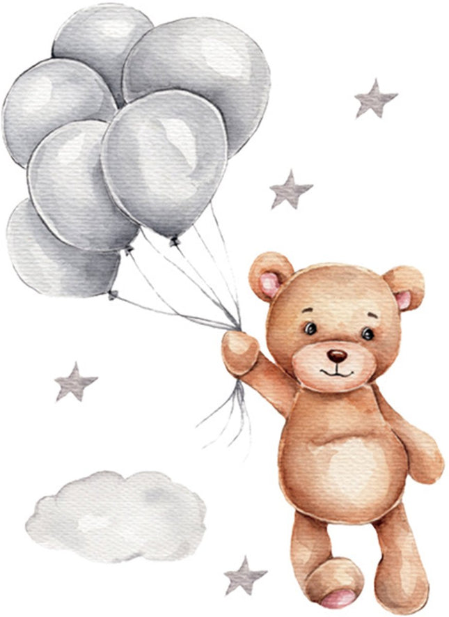 Sipo Wandtattoo Bär mit Ballons - Selbstklebende Wanddekoration für Kinderzimmer - 67x50 cm - Buntes Bären-Wandtattoo für Baby- und Kleinkindzimmer