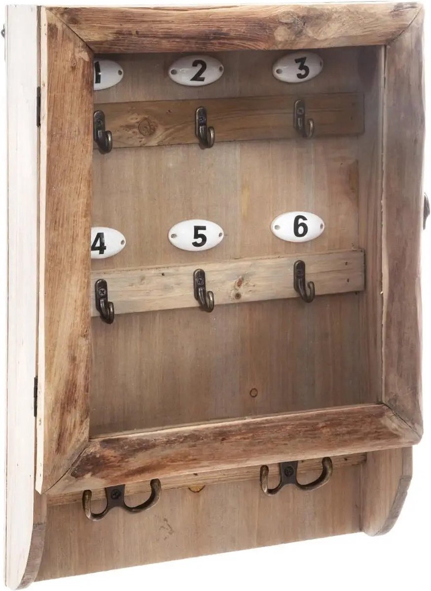 Atmosphera sleutelkastje hout/glas naturel – voor 10 sleutels, 27 x 9 x 38 cm