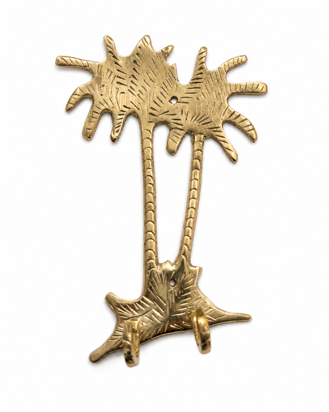 Handgemaakte Palmboom Kapstok met 2 Haken – Messing – Wandhaak – 20 x 11 cm – Marokkaans Design