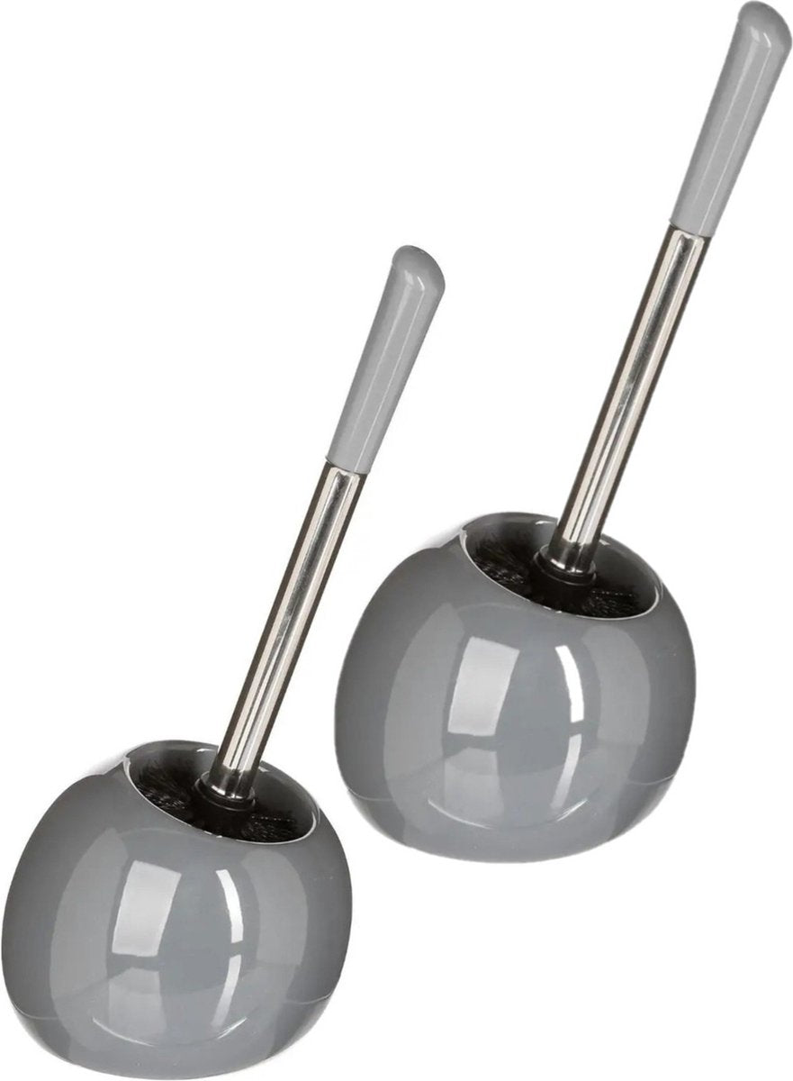 2 x 5five toilet brush with holder, round - glossy grey - ceramic - 36 cm