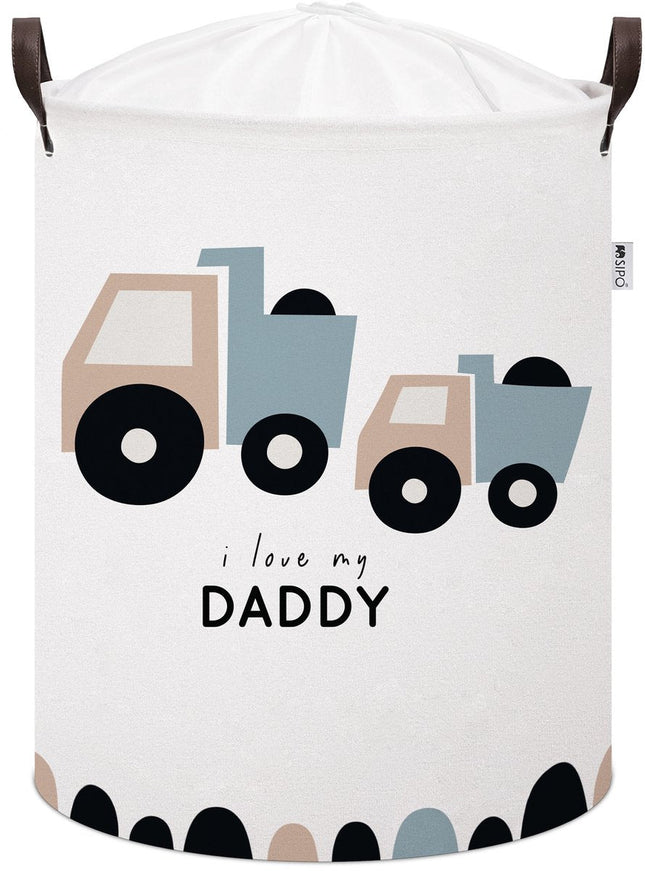 Truck Speelgoedopbergmand - Katoenen Opbergbox met "I Love My Daddy" - Kinderwasmand - 43 Liter - 35x35x45 cm - Sipo - Speelgoedmand - Kledingmand