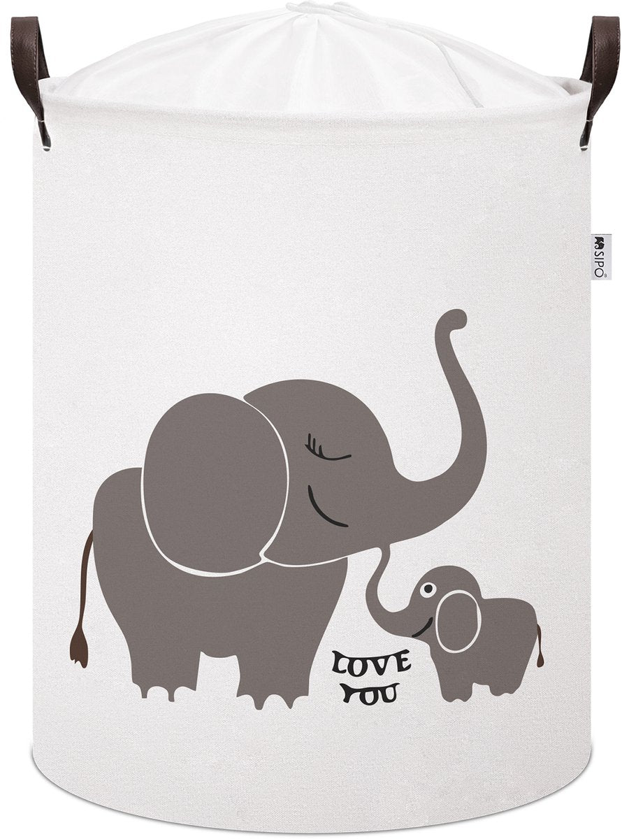 Sipo speelgoedmand olifant – katoenen opbergmand 43 liter met trekkoord