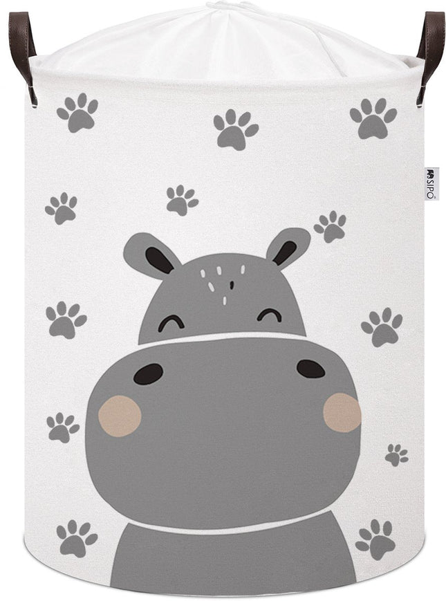 Nilpferd Spielzeug-Aufbewahrungskorb - Baumwoll-Aufbewahrungsbox mit Kordelzug - Kinder-Wäschekorb - 43 Liter - 35x35x45 cm - Aufbewahrungskorb - Wäschekorb - Sipo