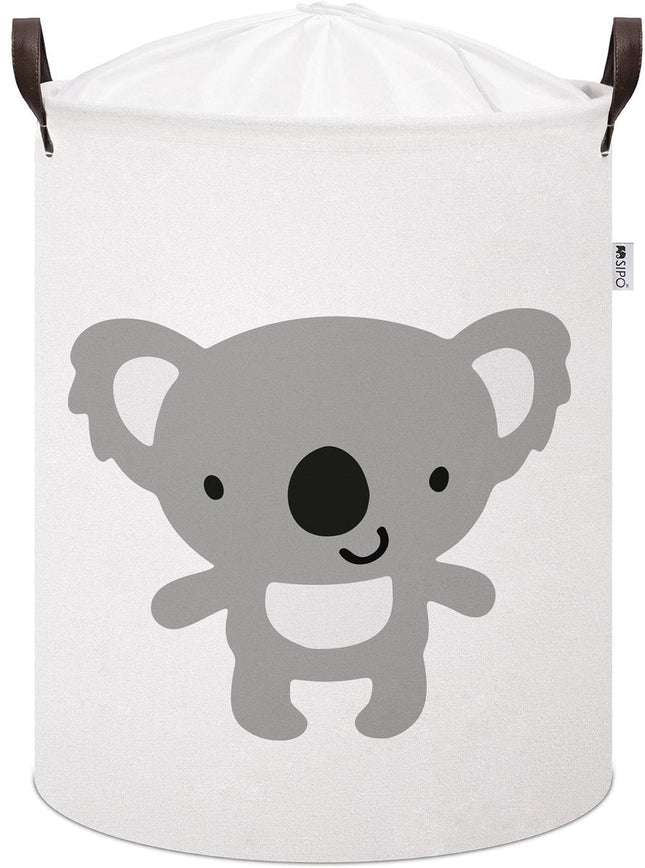Sipo Koala Spielzeug-Aufbewahrungskorb – Wäschekorb aus Baumwolle für Kinder – Aufbewahrungsbox mit Kordelzug und Griffen – 43 Liter – 35x35x45 cm