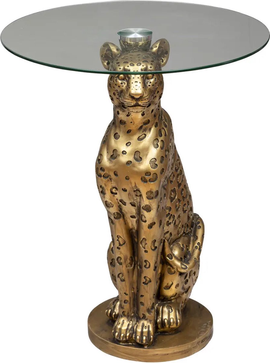 Atmosphera bijzettafel luipaard – met luipaardbeeldje en glas, Ø 40 x 52 cm