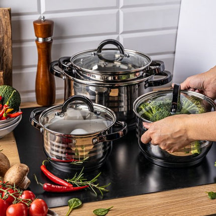 Klausberg 7701 - 8-teiliges Topfset - Kochtöpfe - 16-18-20-24 cm - mit Deckel Graphit