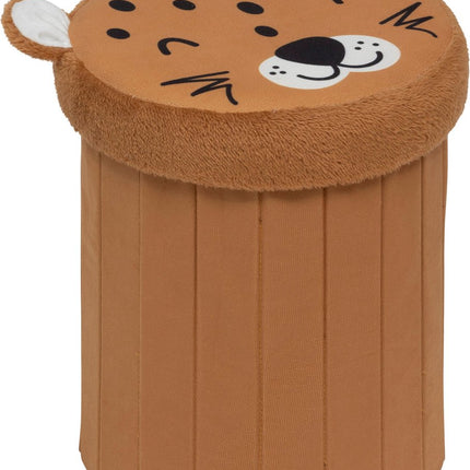 Atmosphera Leopard Falthocker - Aufbewahrung - Ø30xH38cm - Braun