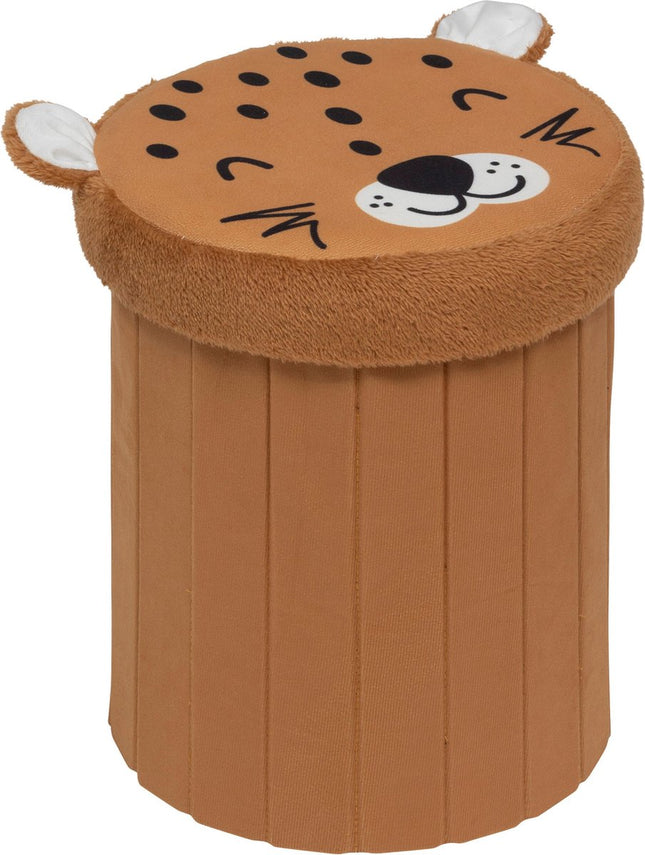 Atmosphera Leopard Falthocker - Aufbewahrung - Ø30xH38cm - Braun