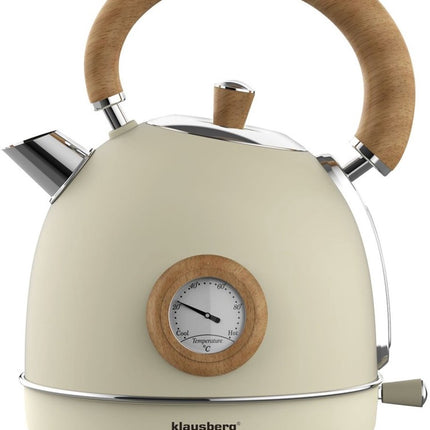 Klausberg 7906 - Retro Wasserkocher - 1,8L - Edelstahl - creme - mit Thermometer