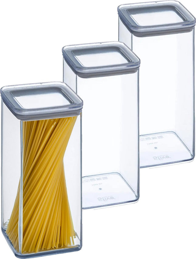 5Five Vorratsdose – 5x – Küche/Lebensmittel – Kunststoff – 1500 ml – luftdichter Deckel – transparent – 10 x 10 x 20 cm