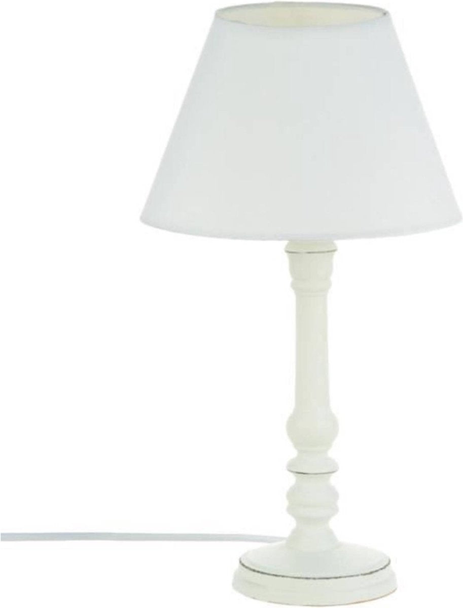 Tafellamp wit hout met witte stoffen kap – landelijke stijl, Ø 20 cm