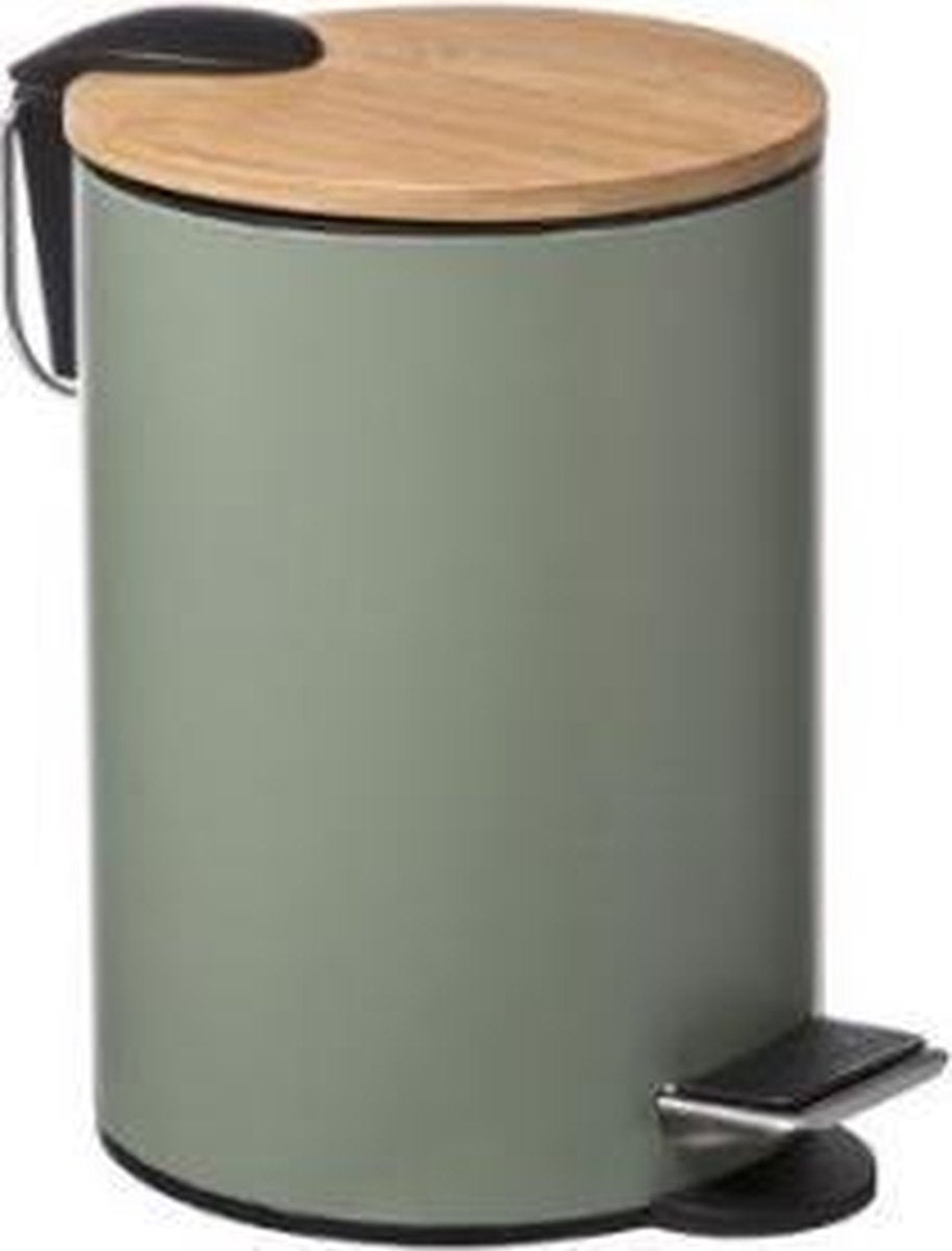 5Five Poubelle à pédale - fermeture douce - 3L - vert kaki - D17 x H24 cm - poubelle de salle de bain