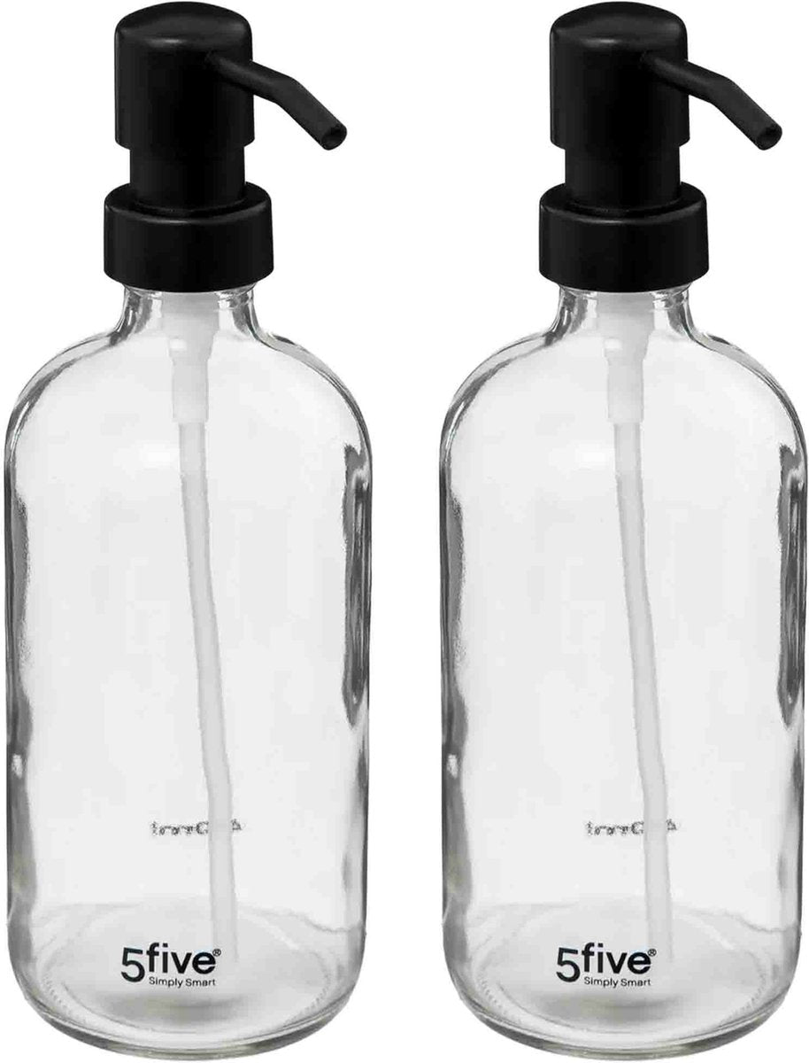 5five Distributeurs/pompes à savon en verre - 2x pièces - 450 ml