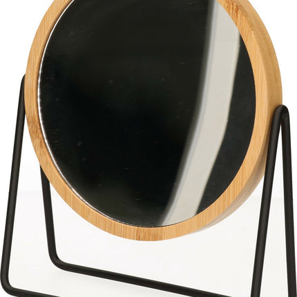 5Five Schminkspiegel – 3-fach Zoom – Bambus/Holz – 17 x 20 cm – hellbraun/schwarz – doppelseitig