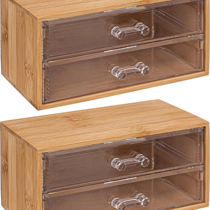 5Five Schmuck-/Make-up-Organizer – 2er-Set – 2 Schubladen – 19 x 12 cm – rechteckig – Bambus/Kunststoff