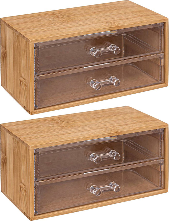 5Five Schmuck-/Make-up-Organizer – 2er-Set – 2 Schubladen – 19 x 12 cm – rechteckig – Bambus/Kunststoff