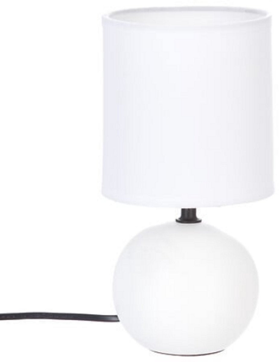 Witte keramische ball tafellamp met stoffen kap – E14, Ø 13 x 25 cm