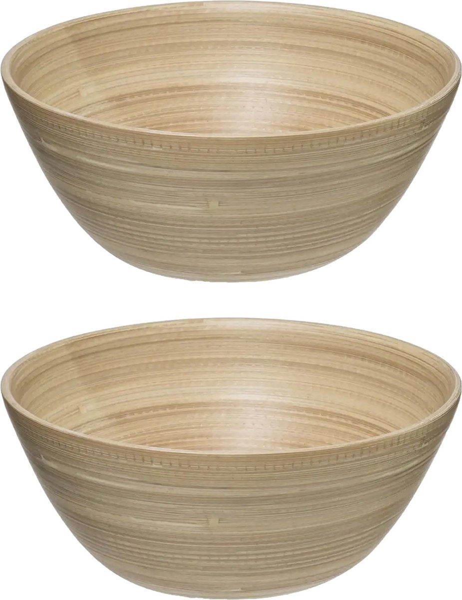 Secret de Gourmet Salad Bowl/Serving Bowls - bamboo beige - D25 cm - 2x