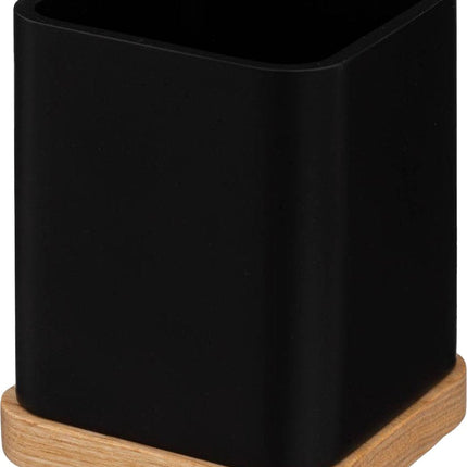 5Five Stiftebecher/Schreibtisch-Organizer - schwarz - 10 x 8 cm - Bambus - quadratisch - Büro/Hobby Aufbewahrung