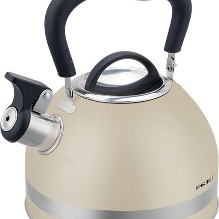 Kinghoff 1854 - Flötenkessel mit Pfeife - 1.8 Liter - Edelstahl - Creme