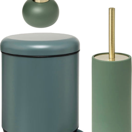 5Five Set van zeeppompje toiletborstel en pedaalemmer - ficus groen