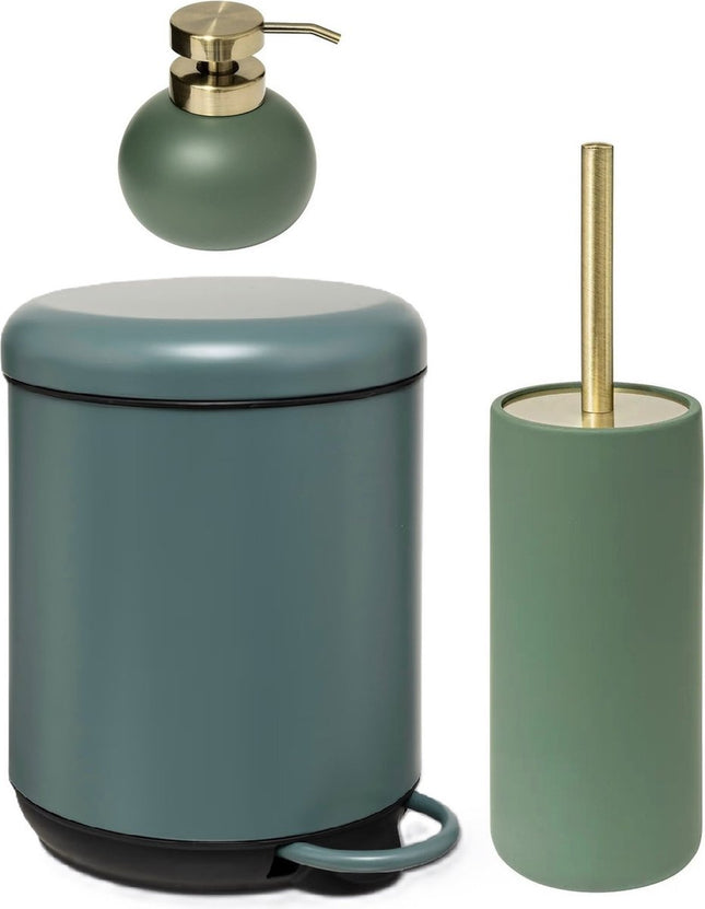 5Five Set van zeeppompje toiletborstel en pedaalemmer - ficus groen