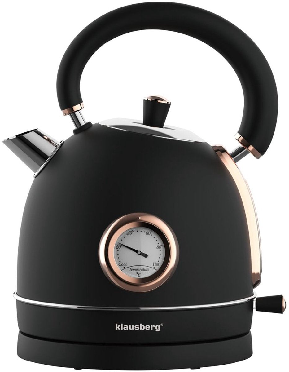 Klausberg 7905 - Bouilloire Rétro - 1,8L - Inox - noire - avec thermomètre