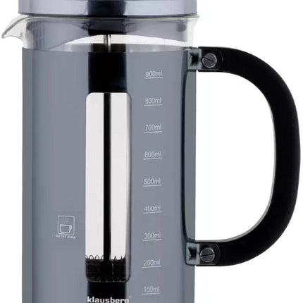 Klausberg Piston Brewer 1L - Grafietkleurige Koffie- en Theebrouwer - Piston French Press - Koffiemaker - Cafetière - Glas