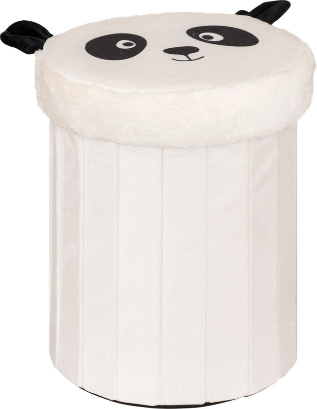Atmosphera Panda Klapphocker - Aufbewahrungsbox - Ø30xH38cm - Schwarz/Weiß