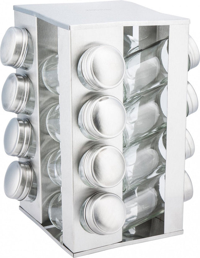 Kinghoff 4007 Quadratisches Gewürzregal - Edelstahl - 17-teilig