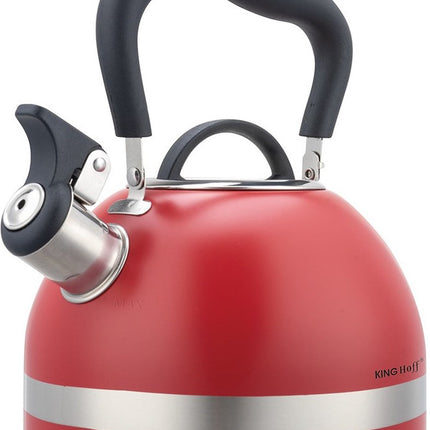 Kinghoff 1853 - Pfeifenkessel mit Pfeife - 1.8 Liter - Edelstahl - Rot