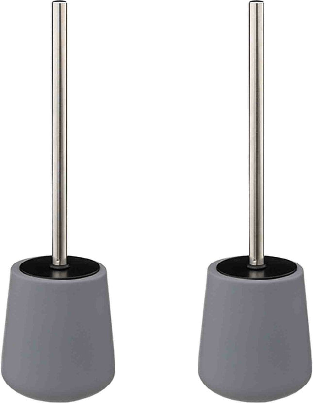 2x 5five wc-/toiletborstel met houder - zandsteen - grijs - rond - 39 cm