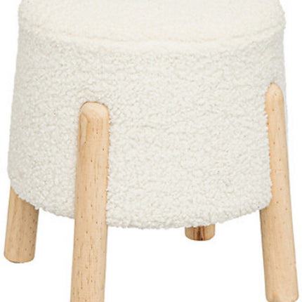 Inuit Weißer Bouclé-Sitzpouf Hocker – Beistelltisch mit Holzbeinen – 41,5 cm – Hocker – Pouf – Kunstfell