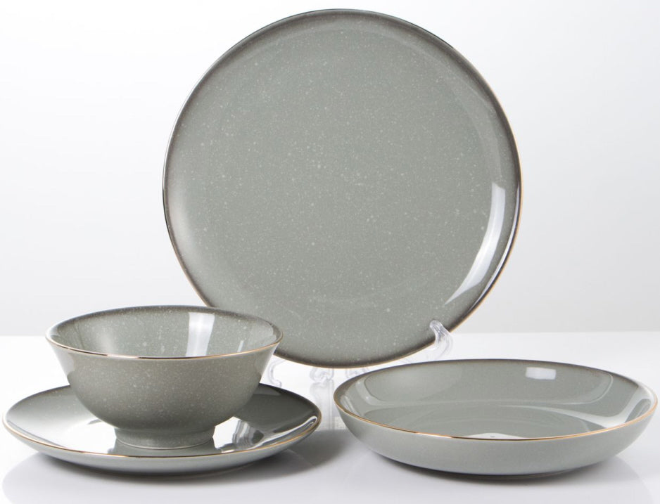 24-piece dinnerware set for 6 people - marble grey - gold