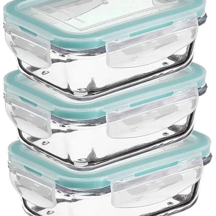 5Five Frischhaltedose mit Deckel - 3er-Set - Glas - luftdicht - mit Clips - 14 x 10 x 5 cm - 330 ml