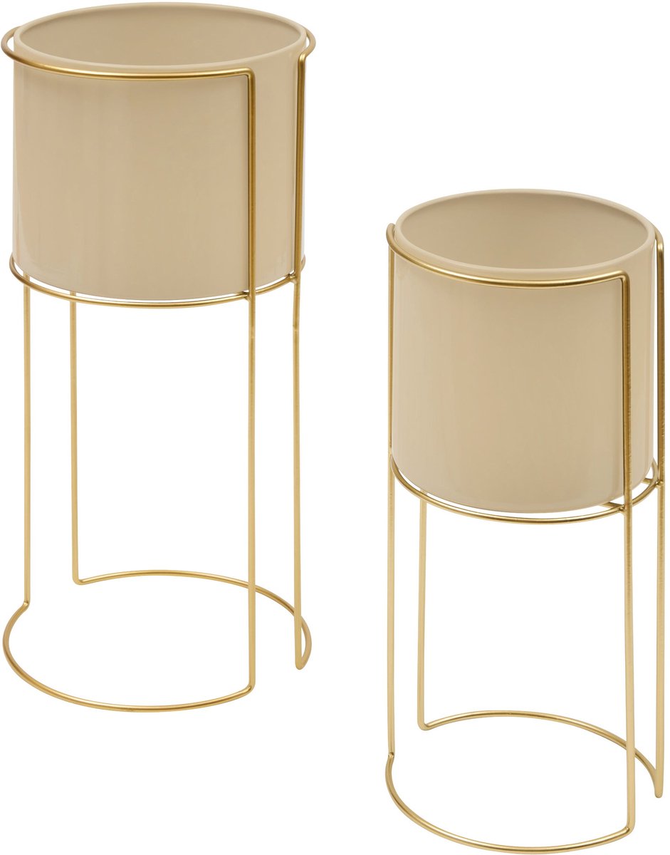 Atmosphera Plant Pot / Stands - Set of 2 pieces - Ø28xH55 cm - Beige / Gold