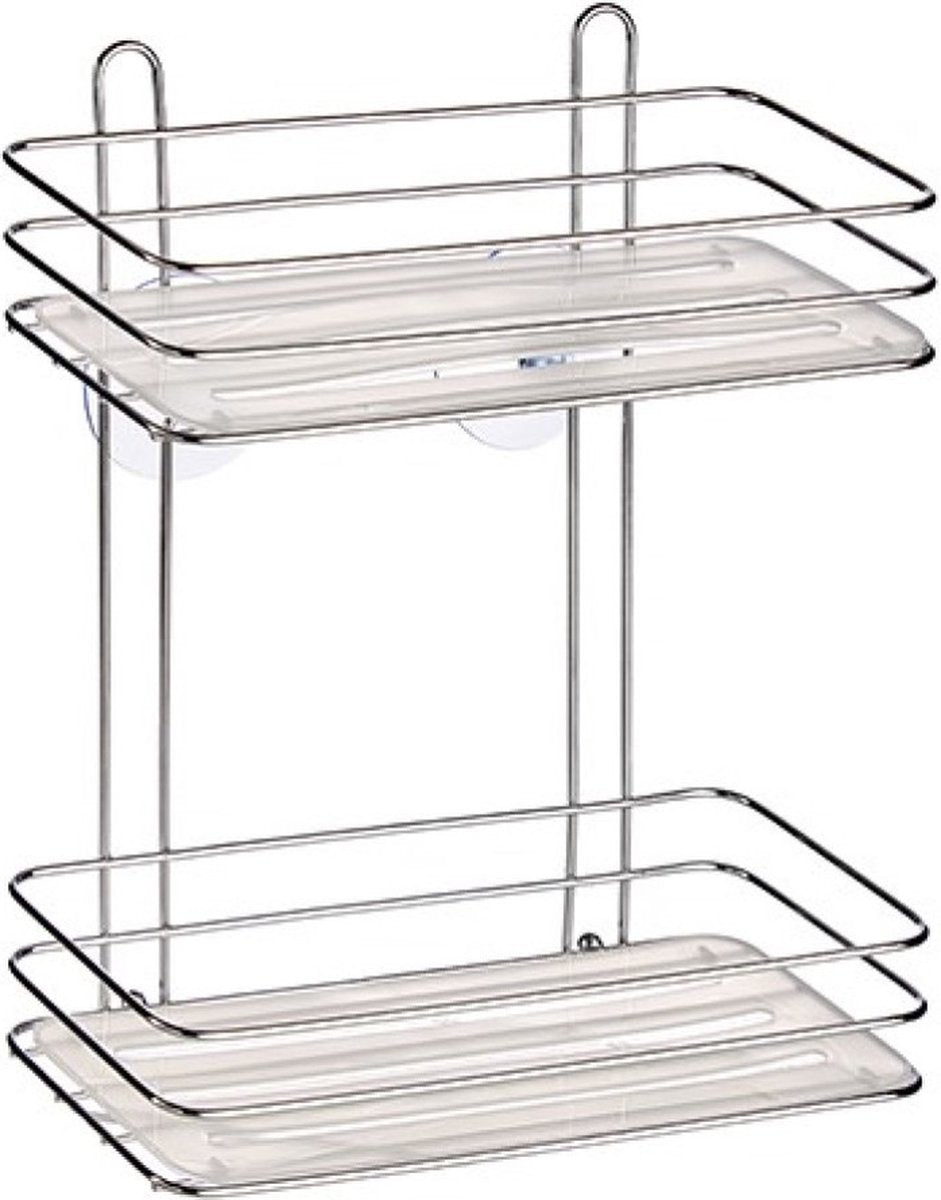 Chrome shower caddy / bathroom shelf 2-tier with suction cups 26 x 30 cm - Shower rack without drilling
