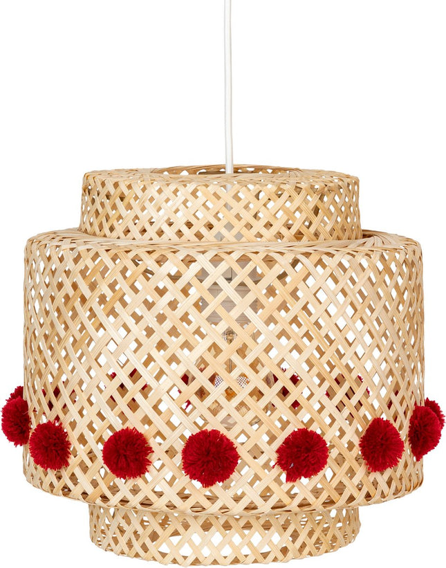 Atmosphera Kids kinderlamp/Hanglamp bamboe met pompons - Ø30xH28cm - Beige