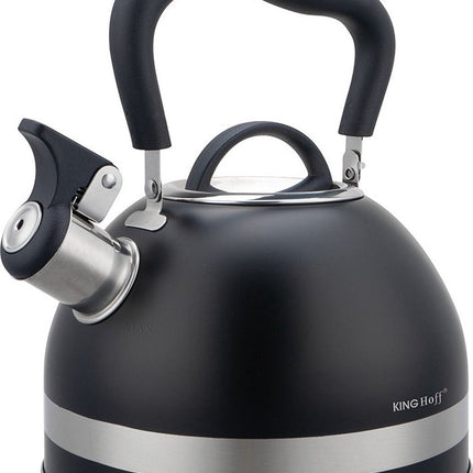 Kinghoff 1858 - Fluitketel met fluit - 1.8 liter - RVS - Zwart