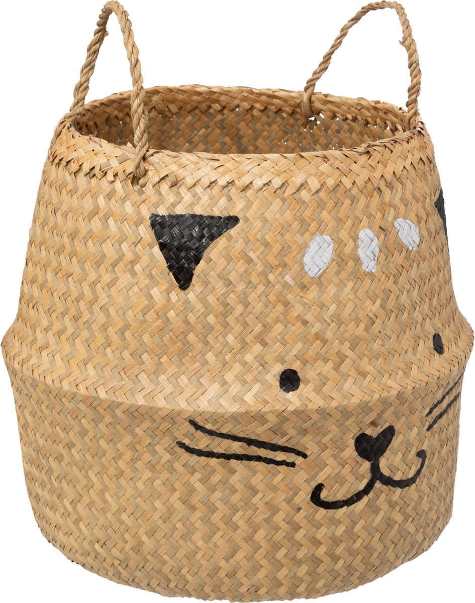 Atmosphera Kids Panier de rangement Chat en roseau Ø37x38cm - Beige