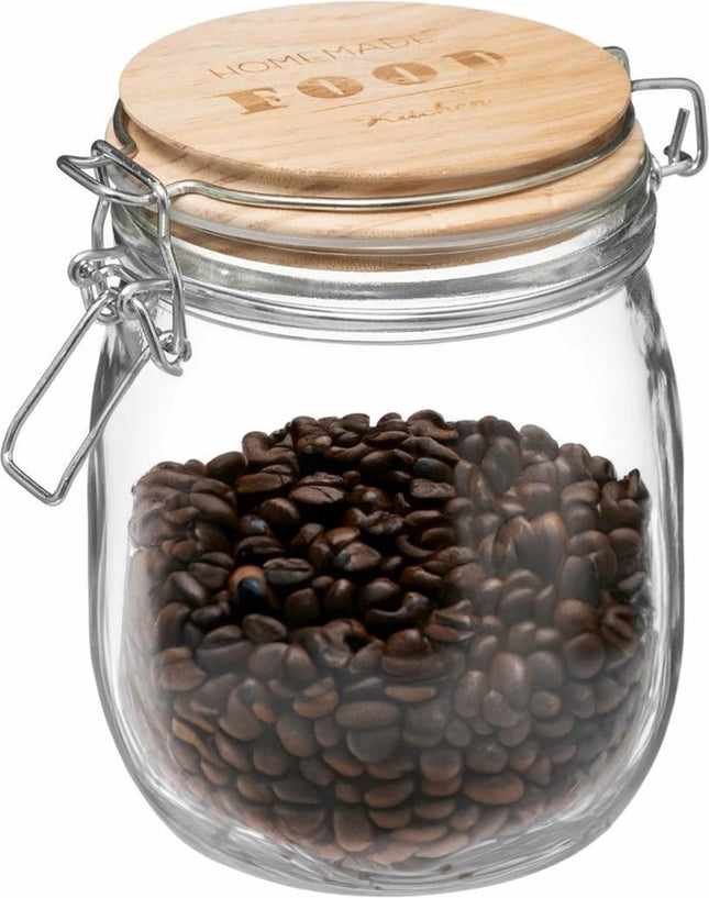 Vorratsdose/Vorratsglas 0,75L Glas mit Holzdeckel und Bügelverschluss - 750 ml - Vorratsdosen mit luftdichtem Verschluss