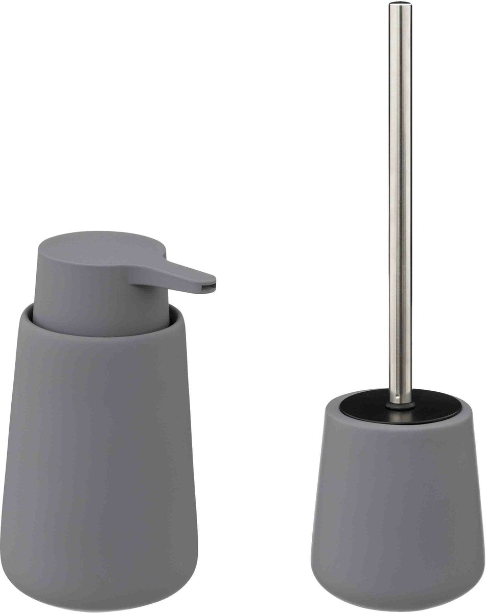5Five toiletborstel met houder en zeeppompje 250 ml – grijs