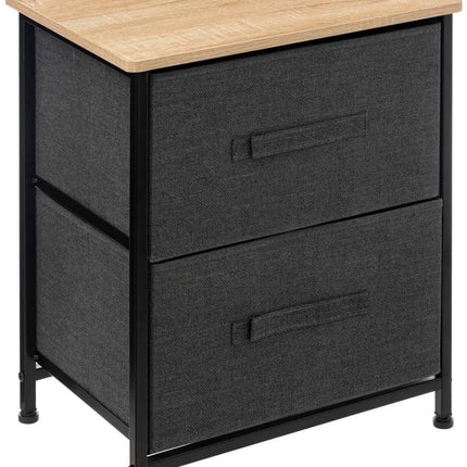 5Five Aufbewahrungskörbchenschrank / Nachttisch - 2x Körbe - 45 x 30 x 51 cm - Metall/Holz/Stoff - Dunkelgrau