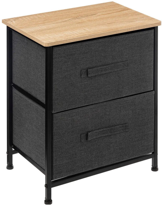 5Five Aufbewahrungskörbchenschrank / Nachttisch - 2x Körbe - 45 x 30 x 51 cm - Metall/Holz/Stoff - Dunkelgrau