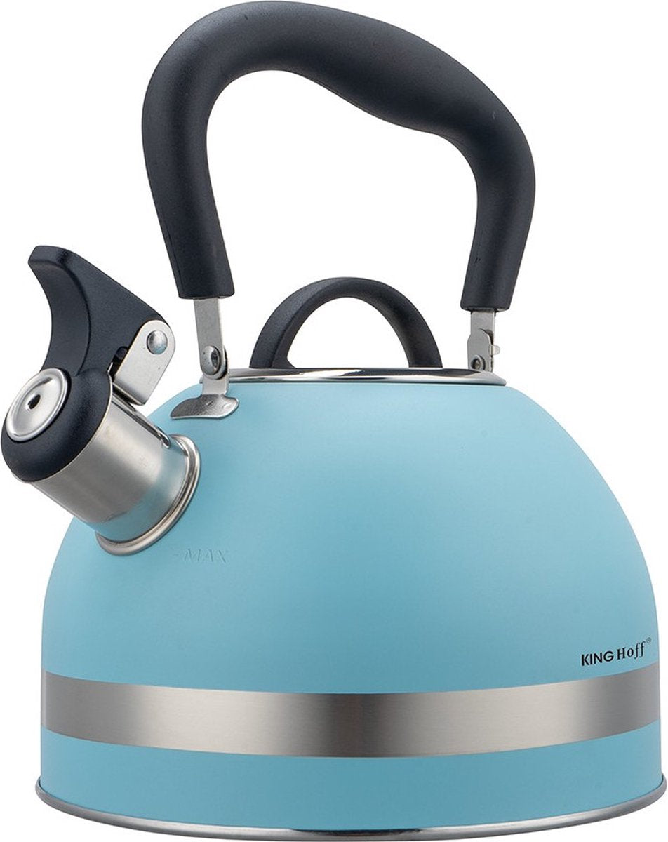 Kinghoff 1857 - Bouilloire sifflante - 1,8 litre - Inox - Bleu