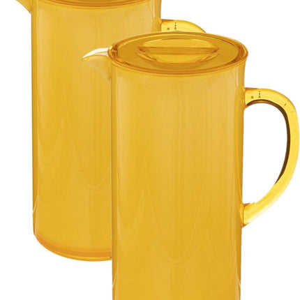 5Five Sapkan/schenkkan karaf - Set van 3x stuks - geel - met deksel - 1950 ml - kunststof - Limonade/water