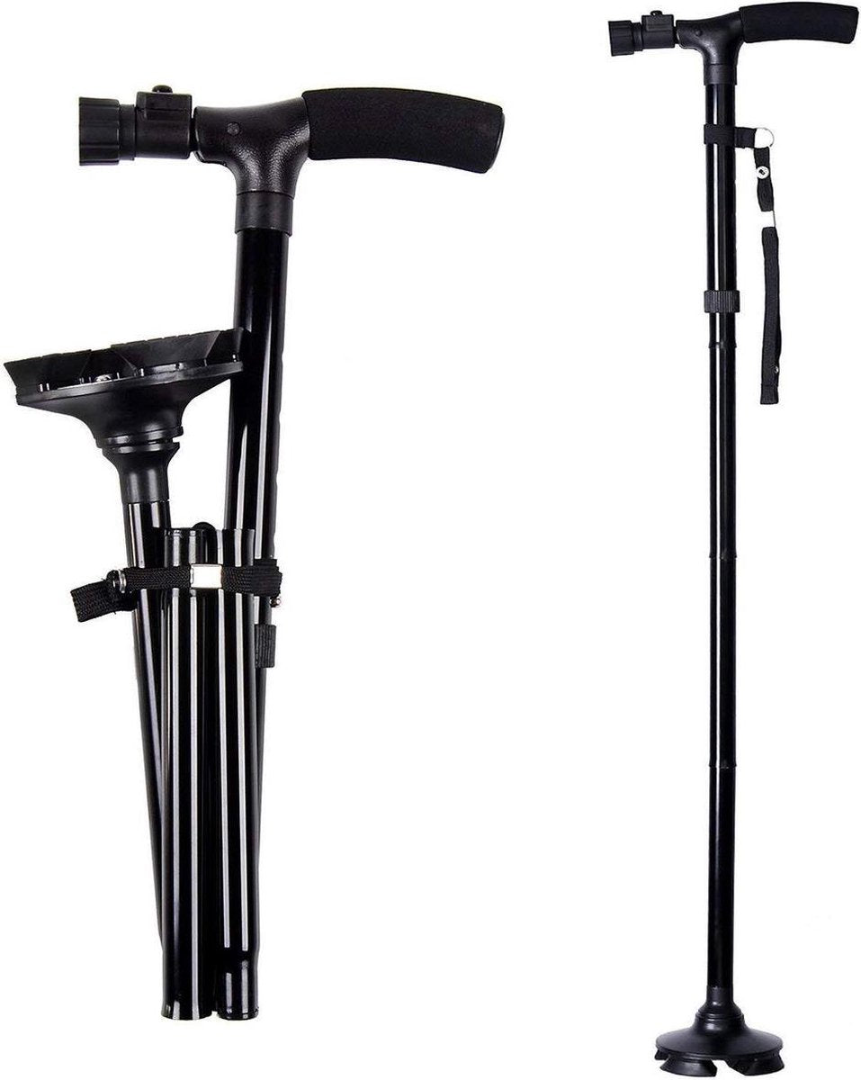 Foldable Walking Stick - Black - Collapsible - Wide base - Very stable