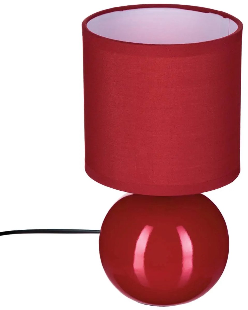 Rode keramische ball tafellamp – nachtlamp met stoffen kap, E14, Ø 13 x 25 cm